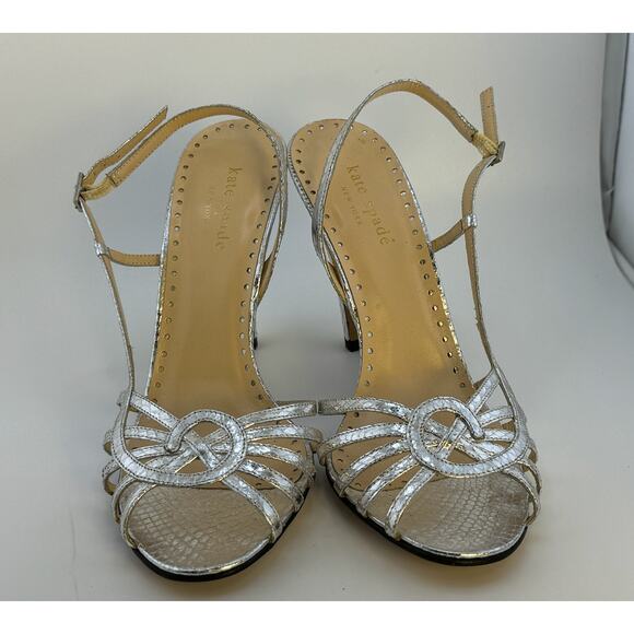 NEW $325 Y2K RARE Kate Spade Italy Metallic Snakeskin Silver Slingback Heels - Picture 4 of 15